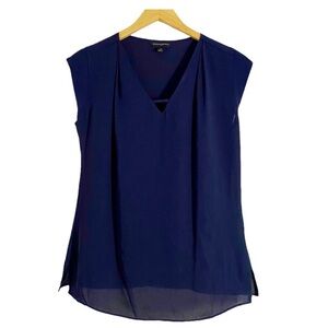 Banana Republic Factory Blue Cap Sleeve V-Neck With Strap Detail Blouse, Size XS